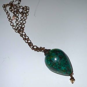 Handmade Bohemian African Turquoise & Antique Copper Teardrop Necklace